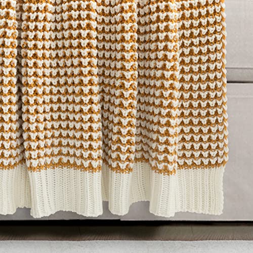 Lush Decor Chic and Soft Knitted Throw Blanket Single 50" W x 60" L Yellow - Yellow Throw Blankets for Bed - Couch Blanket - Soft Blankets - color: Yellow
