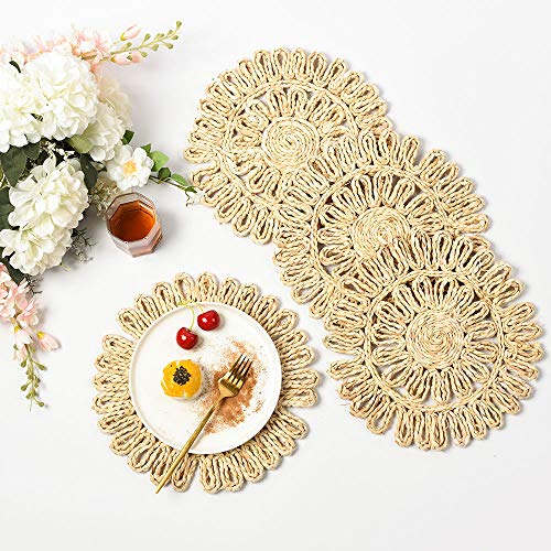IcosaMro11.8 Inch Boho Round Woven Placemats for Dining Table Set of 6 - color: Style a -11.8 Inch, Pack of 6