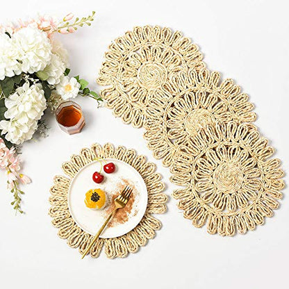 IcosaMro11.8 Inch Boho Round Woven Placemats for Dining Table Set of 6 - color: Style a -11.8 Inch, Pack of 6