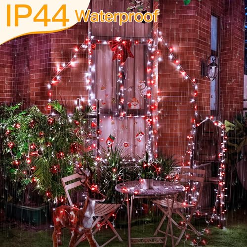 Ollny Red and White Christmas Lights, 400LED 131FT String Light with Remote - color: Red and White, size: 400 LEDs