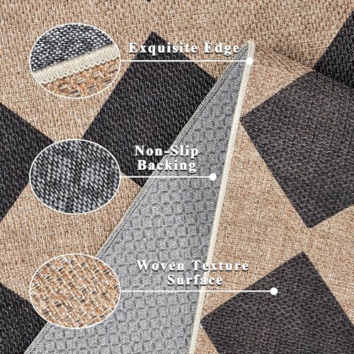 Zeeinx 2x6 Checkered Easy Jute Runner Rug Kitchen Runner Rugs for Hallway - color: Black/Checkered, size: 2'*6'(Runner)