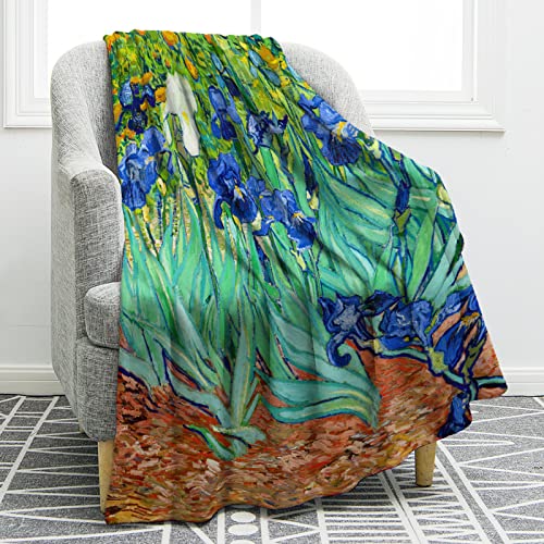 Jekeno Irises Blue Purple Floral Throw Blanket 60"x80" - color: Purple, size: 60"x80"
