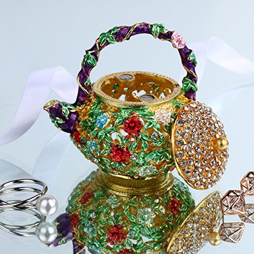 YU FENG 4.7 Inch Mini Teapot Trinket Box Ring Holder Jewelry Organizer - color: Green