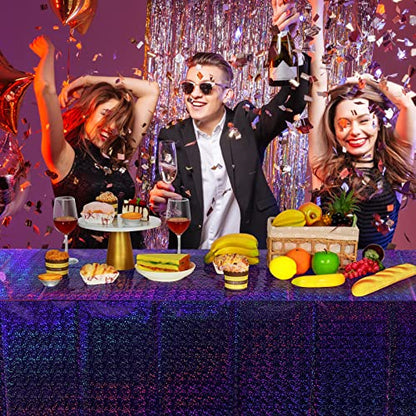 FunnyPars 4 Pack Iridescent Purple Plastic Tablecloths Shiny Disposable Laser Rectangle Table Covers Holographic Foil Tablecloth Iridescent Kpop Birthday Bridal Wedding Party Decoration, 54"x108" - color: Purple
