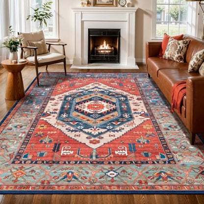 SERISSA 6x9 Washable Non Slip Boho Area Rug for Living Room，Rust - color: Rust/Multi, size: 6' x 9' (Rectangular)