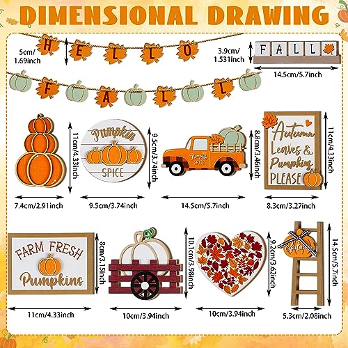 Maitys 23 Pcs Fall Tiered Tray Decor, Pumpkin Maple Leaf Truck Wooden Sign