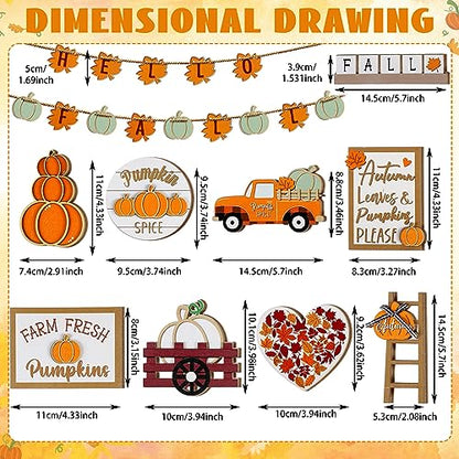 Maitys 23 Pcs Fall Tiered Tray Decor, Pumpkin Maple Leaf Truck Wooden Sign