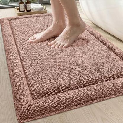 DEXI Memory Foam Bath Mat 24x17, Thick Chenille Bathroom Rug, Shrimp Red - color: Shrimp Red, size: 24" X 17" (Rectangular)