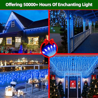 670 LED 66FT Christmas Lights Outdoor,148 Drops Icicle Lights with 12 Modes - color: Blue, size: 670 LED 66 FT with 148 Drops
