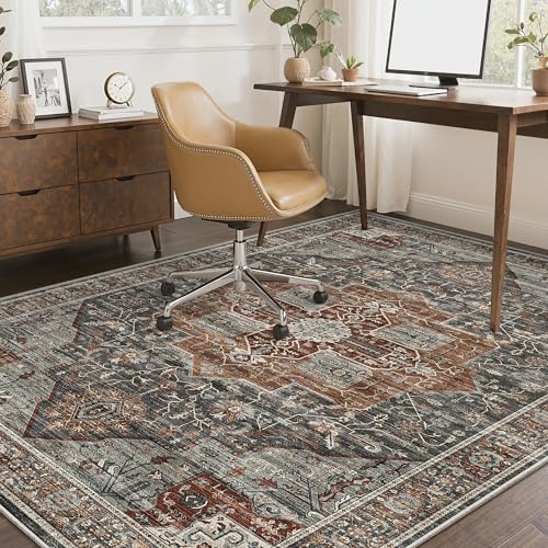 Roxstand 4x6 Washable Area Rugs, Vintage Non Slip Rug Grey/Brown/Tan - color: Grey/Brown/Tan, size: 4' x 6' (Rectangular)