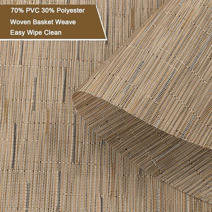SHACOS Wedge Shape Placemats Set of 4 Woven Vinyl Placemat for Round Table - color: Tan