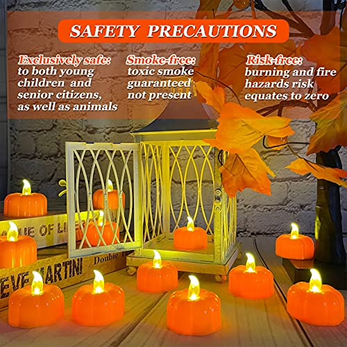 12 Pack Halloween Decorations Pumpkin Tea Lights Candles Battery Operated