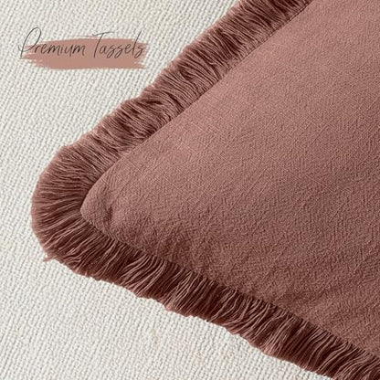 Linen Fringe Fall Throw Pillow Covers 18x18 Inch Set of 2,Rust Red - color: Autumn Glaze, size: 18" x 18" (Pack of 2)