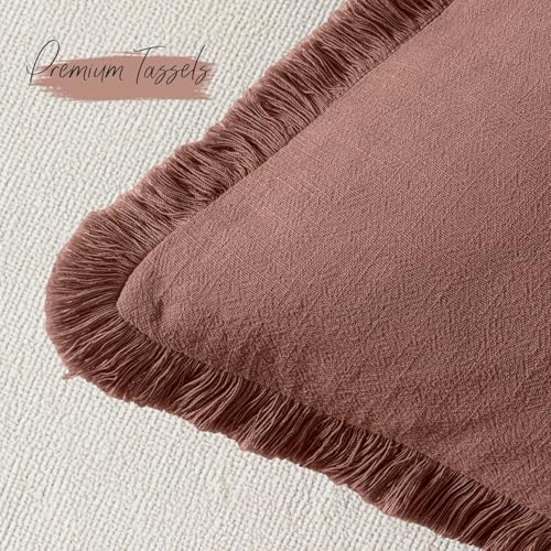 Linen Fringe Fall Throw Pillow Covers 18x18 Inch Set of 2,Rust Red - color: Autumn Glaze, size: 18" x 18" (Pack of 2)