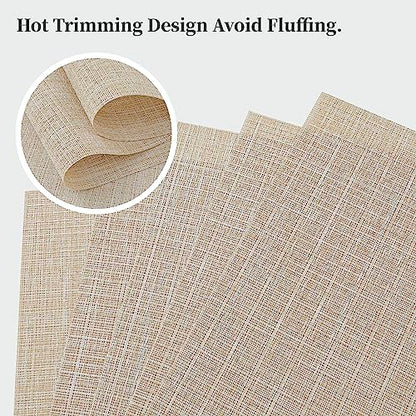 Woven Vinyl Beige Placemats Set of 16, Linen Look & Easy to Clean - color: Beige, size: Set of 16