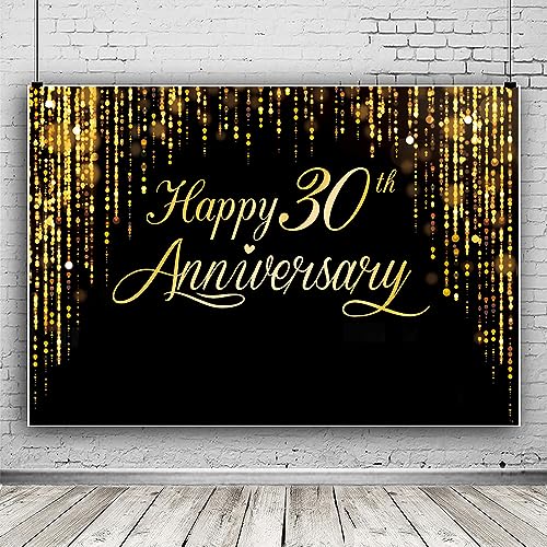 Happy 30th Anniversary Banner - Black Gold Photography Poster for Wedding, Birthday Party Decoration - color: 30th Anniversary Theme