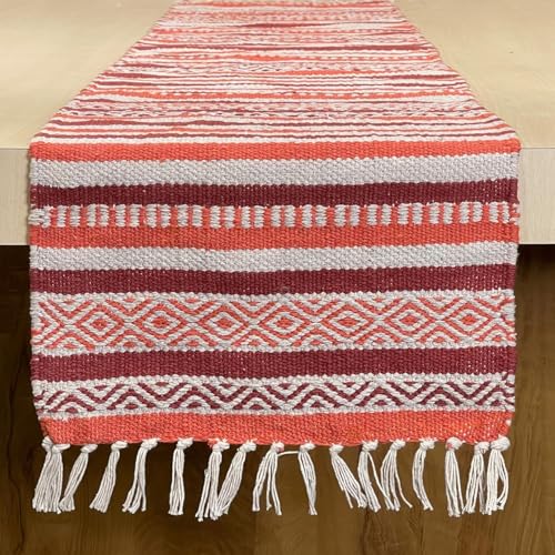 CHARDIN HOME Rust Orange, White Boho Table Runner | Cotton Farmhouse Table Linen 13x72 Inches| Machine Washable, Durable and Easy to Combine - color: Rust-orange, size: 13x72 Inch.