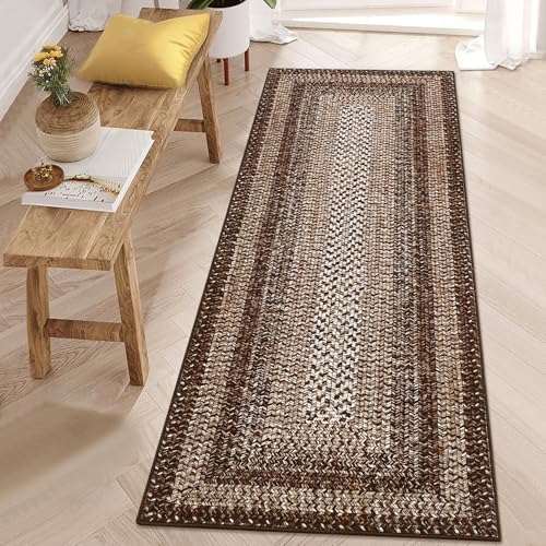 RUGSREAL Braided Print Runner Rug 2x8 Machine Washable Hallway Runner Rugs - color: Brown, size: 2' x 8' (Runner)