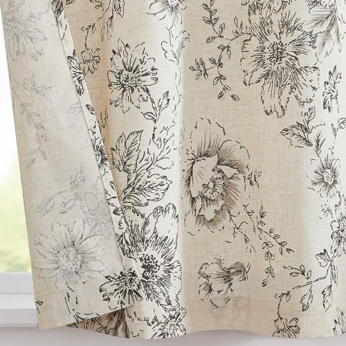 jinchan Black Floral Linen Kitchen Tier Curtains and Valance Set 3 Pieces - color: Alice | Black on Linen, size: 26"W x 24"L (Pack of 3)