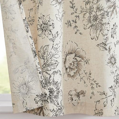 jinchan Black Floral Linen Kitchen Tier Curtains and Valance Set 3 Pieces - color: Alice | Black on Linen, size: 26"W x 24"L (Pack of 3)