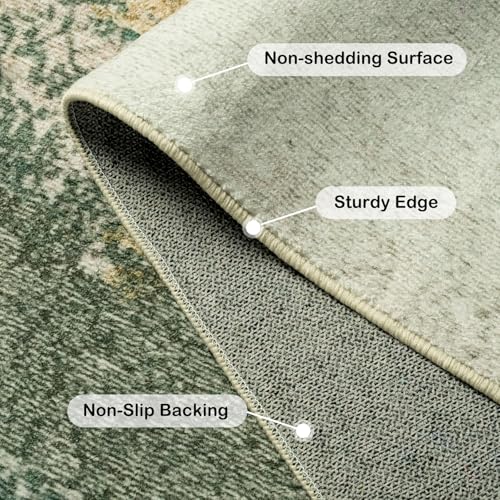 Kelarea Washable Runner Rug 2x6, Non-Slip Low Pile Abstract Green - color: Green, size: 2' x 6' (Rectangular)