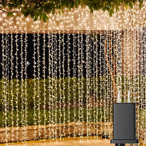 Solhice LED Curtain Lights Outdoor 40ft x10ft, 800 LED Plug in Hanging String Lights Indoor, Twinkle Lights Backdrop for Outside Backyard Patio Wedding Décor, Warm White (Not Connectable) - color: Warm White, size: 40ft x 10ft