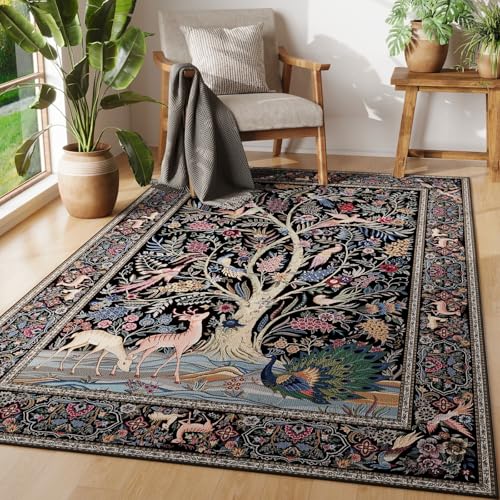 Rugcomf Area Rug 4x6 Washable Non Slip Tree of Life-Patterned, Black - color: Black—tree of Life-patterned, size: 4' x 6' (Rectangular)