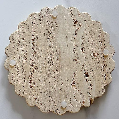 Travertine Marble Tray Round Scalloped Tray Small Serving Platter for Counter, Bathroom, Kitchen, Nightstand, Jewelry Ring Dish Holder (Beige Travertine) - color: Beige Travertine