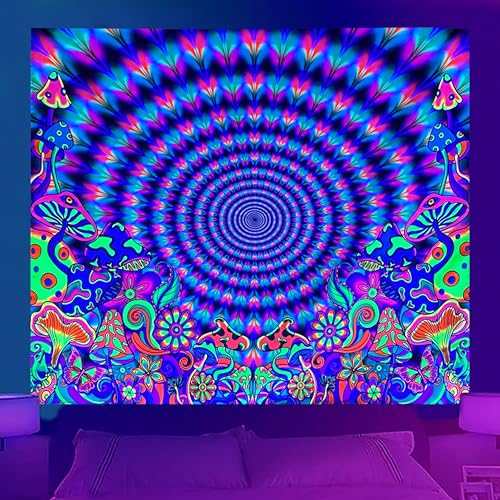 Jhdstore Blacklight Mushroom Tapestry, Glow In The Dark Tapestry Black Light Posters for Bedroom UV Reactive Mushroom Wall Tapestries Wall Hanging for Bedroom Dorm Decor(51"x59") - color: BL Mushroom Wave, size: 59"L x 51"W