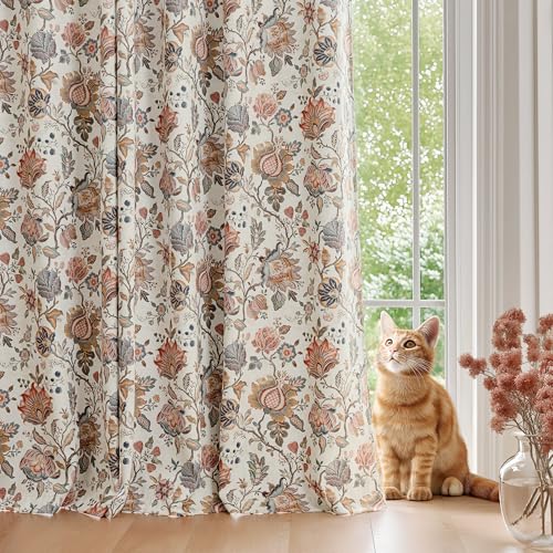 FMFUNCTEX Beige Boho Blackout Floral Curtains, 52X96 Inches, 2 Panels - color: Beige, size: 52"W x 96"L (Pack of 2)