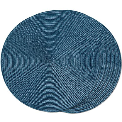 FunWheat Round Braided Placemats Set of 6 Table Mats for Dining Tables Woven Washable Non-Slip Place mats 15 in(Blue, 6pcs) - color: Blue, size: Set of 6