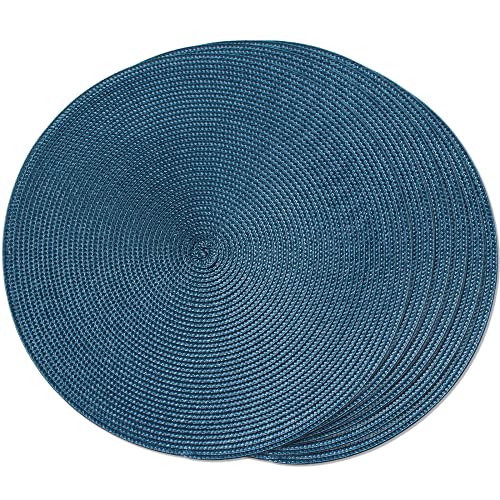 FunWheat Round Braided Placemats Set of 6 Table Mats for Dining Tables Woven Washable Non-Slip Place mats 15 in(Blue, 6pcs) - color: Blue, size: Set of 6