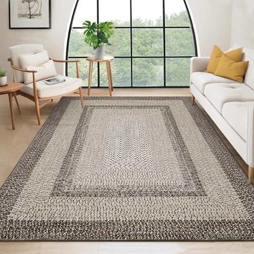 RUGSREAL 8x10 Washable Area Rug for Living Room with Rubber Backing - color: Mocha, size: 8' x 10' (Rectangular)
