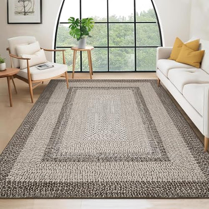 RUGSREAL 8x10 Washable Area Rug for Living Room with Rubber Backing - color: Mocha, size: 8' x 10' (Rectangular)