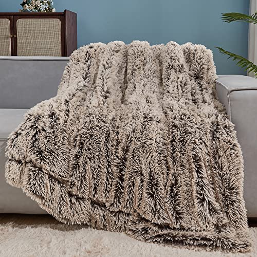 GONAAP Fuzzy Faux Fur Throw Blanket for Couch, Frosty Brown, 50"x60" - color: Frosty Brown, size: Throw(50"x60")
