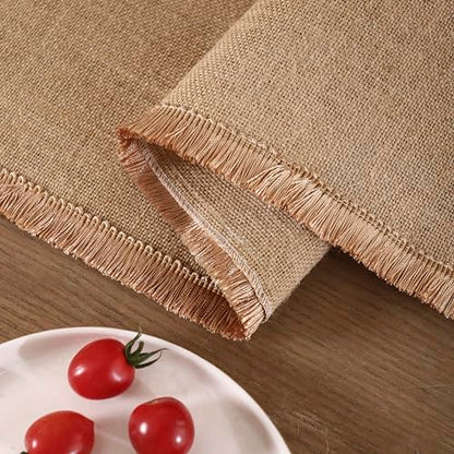 Simple&Opulence Boho Macrame Table Runner - 12 x 72 Inch, Burlap Farmhouse Linen Table Runner with Tassels for Bohemian Rustic Wedding, Bridal Shower, Dinner （Tassels - Brown ） - size: 12"x72", style: Fringe - Brown