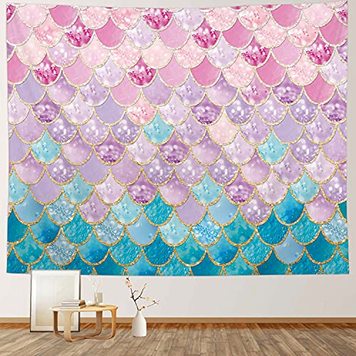 RosieLily Mermaid Tapestry Mermaid Wall Decor, Pink Tapestry Blue Tapestry Mermaid Tapestry for Teen Girls Little Mermaid Room Decor for Girls Bedroom Room Dorm Party Wall Decor, 59" x 79" Inches - color: Pink, size: 79"L x 59"W