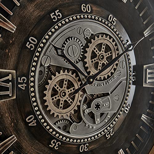CLXEAST 24 Inch Large Wall Clock with Moving Gears, Antique Gold - color: Antique Brass Gold, size: 24 Inch
