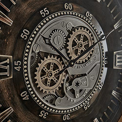 CLXEAST 24 Inch Large Wall Clock with Moving Gears, Antique Gold - color: Antique Brass Gold, size: 24 Inch