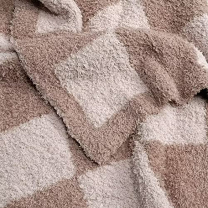 Ultra Soft Checkered Blanket Cozy Buffalo Check Throw Fluffy Knitted Reversible Throw Blanket Lightweight Fleece Checkerboard Grid Blanket for Sofa Couch Bed Travel, Linen/Warm Gray, 51''x63'' - color: Linen/Warm Gray