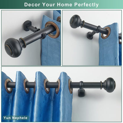 Heavy Duty Curtain Rods, 1 1/8" Diameter Curtain Rod for Window 72-144 Inch(6-12ft), Single Drapery Rods with Classic Finials and Adjustable Aluminum Alloy Brackets, Matte Black - color: Matte Black, size: 72-144"