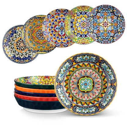 vancasso 32 Oz Pasta Bowls Set of 6, Ceramic Bohemian Soup Salad Bowls - color: Bohemian
