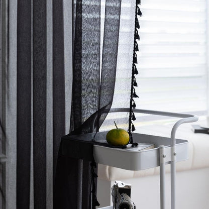 Black Sheer Curtains 63 inch Long, Fringed Edges and Textured Semi Sheer Curtains Large Window Treatments for Living Room/Bedroom, 2 Panels - color: Black, size: 52"W x 63"L (Pack of 2)