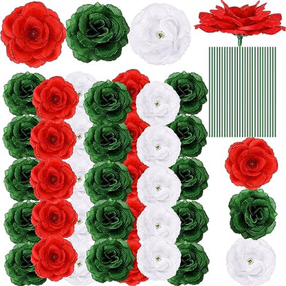 Yunlly 100 Pcs Artificial Flower for Wedding, Dark Green, Red, White - color: Dark Green, Red, White