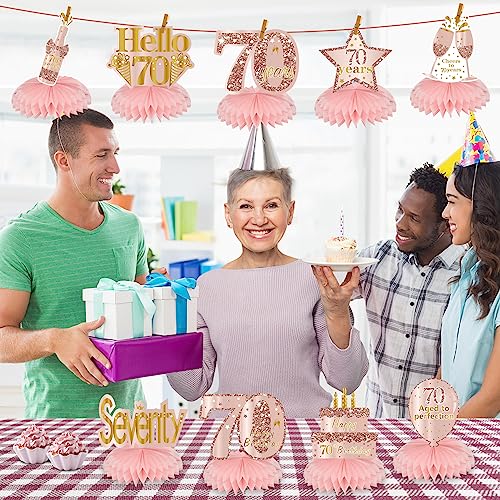 Turypaty Happy 70th Birthday Honeycomb Table Centerpieces Decorations Women - style: Pink Rose Gold 70th