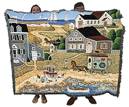 Pure Country Weavers Salty Witch Bay Blanket by Charles Wysocki - Early America Coastal Ocean Beach Gift Tapestry Throw Woven from Cotton - Made in the USA (72x54) - color: Salty Witch Bay
