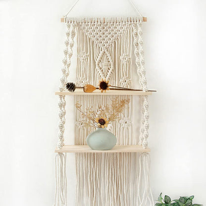 Macrame Wall Hanging Shelf,Boho Woven Tassel Shelves Plant Holder - color: 2t