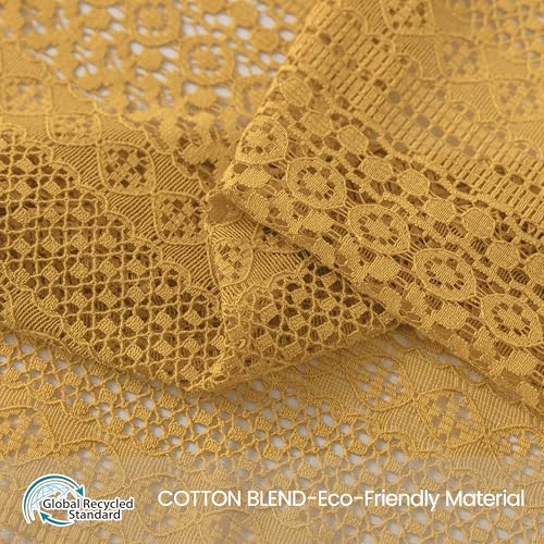 WAZZIO Boho Lace Curtains 63 Inches 2 Panel,Light Filtering Privacy Tassel & Geometry Crochet Semi Sheer Curtain Drapes for Bedroom Living Dining Room,Rod Pocket & Tassel,Mustard Yellow - color: Yellow, size: 59"W x 63"L (Pack of 2)