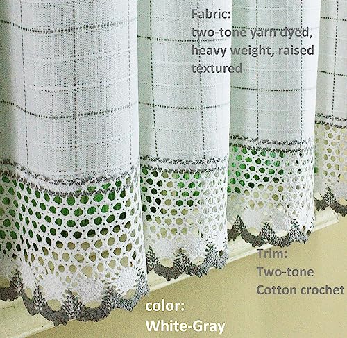 Today's Curtain Adirondack 2-Tone Crochet Valance 12", White/Gray, 60W x 12L - color: White/ Gray, size: 60"W x 12"L (Pack of 1)