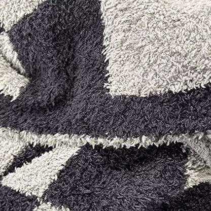 Ultra Soft Checkered Blanket Black Cozy Buffalo Check Throw Fluffy Knitted Reversible Throw Blanket Lightweight Fleece Checkerboard Grid Blanket for Sofa Couch Bed Travel, Graphite/Carbon, 51''x63'' - color: Graphite/Carbon